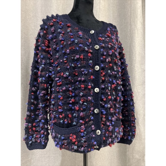 VTG Barry Bricken Women SZ L Hand Knit Pure Virgin Wool Button Front Sweater - Picture 2 of 10